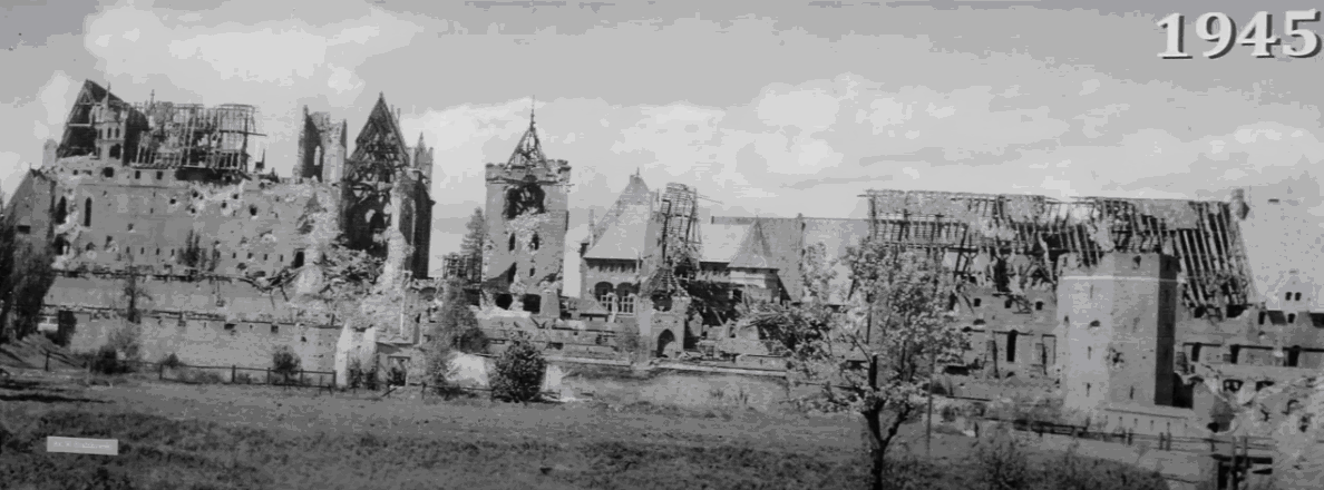 Die Marienburg wurde 1945 durch Artilleriebeschuss zu 60% zerstört