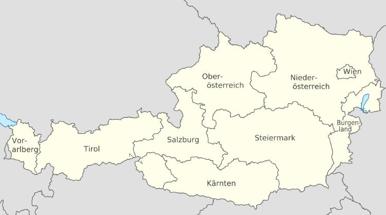 Karte der neun Bundesländer Österreichs. - Zur Vergrößerung anklicken!