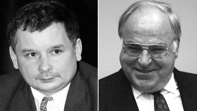 Eigentlich wollte Jaroslaw Kaczynski (l.) im Gespräch mit Helmut Kohl (r.) seine Sorgen äußern. Doch der Versuch gelang nicht wirklich, wie die Notiz eines Mitarbeiters verrät.