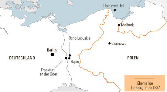 Osno Lubuskie (= Drossen / Ostbrandenburg; Der Ort liegt 25 Kilometer nordstlich der Stadt Frankfurt (Oder) an der Lenka (deutsch Lenzebach).